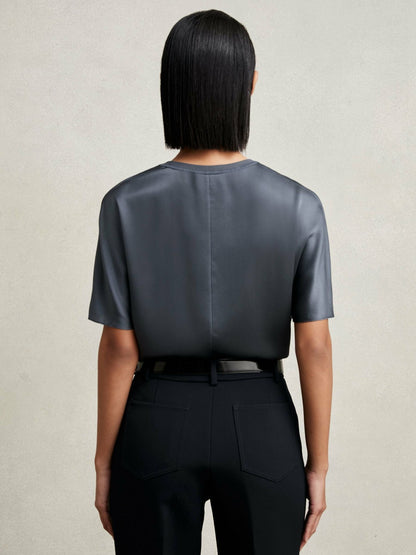 Silk Short-Sleeve Top in Blue Women | Reiss