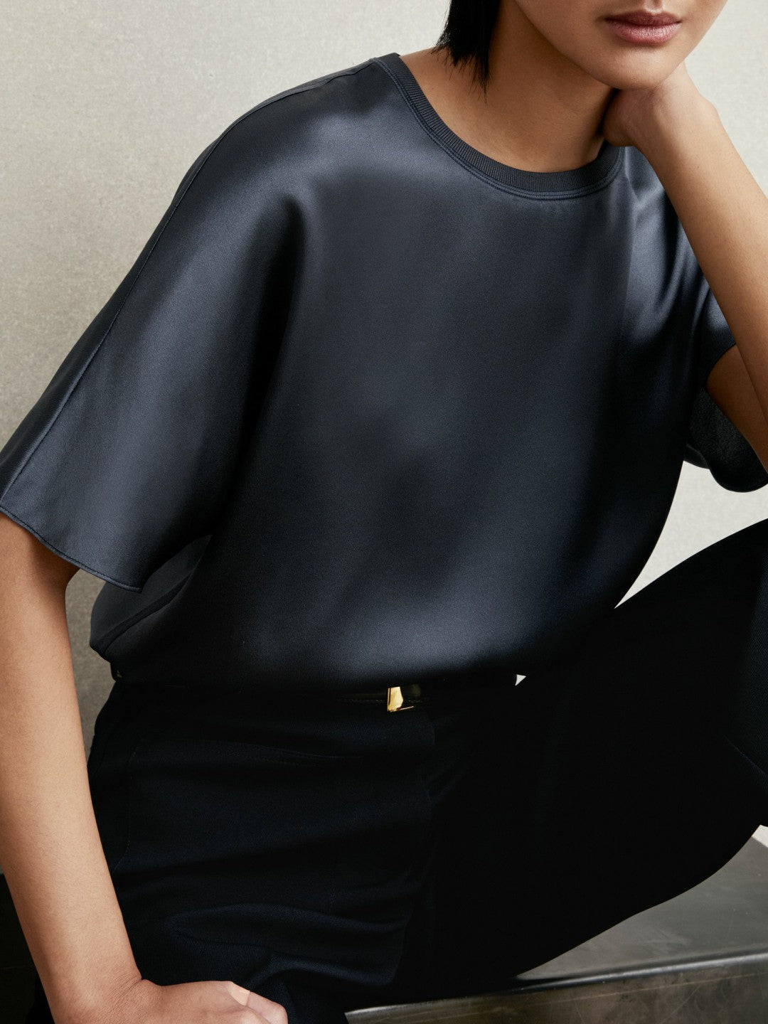 Silk Short-Sleeve Top in Blue Women | Reiss