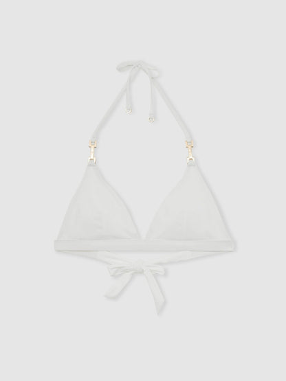 Triangle Halter Neck Bikini Top in White Women | Reiss