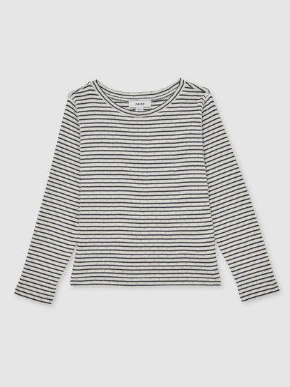 13-14 yrs Cotton Pointelle Long Sleeve Top in Navy/White Children & Baby | Reiss
