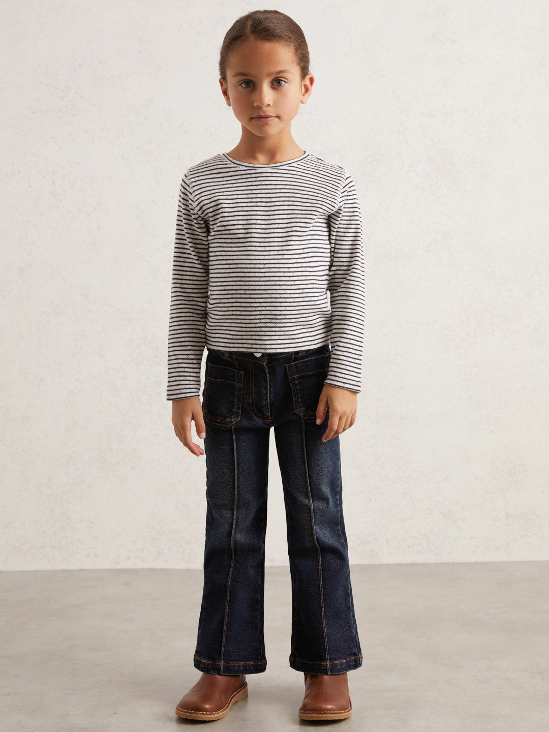 13-14 yrs Cotton Pointelle Long Sleeve Top in Navy/White Children & Baby | Reiss