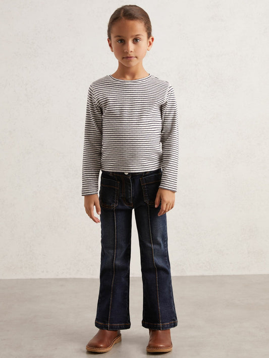 3-9 yrs Cotton Pointelle Long Sleeve Top in Navy/White Children & Baby | Reiss