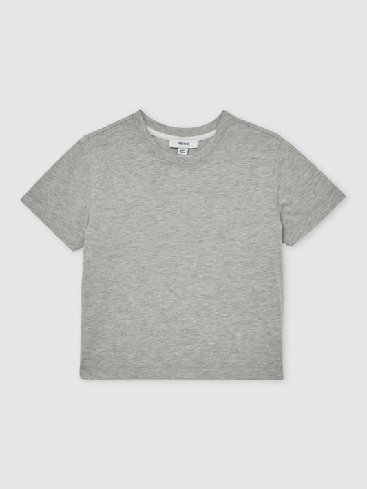 13-14 yrs Cotton-Blend Crew-Neck T-Shirt in Grey Marl Children & Baby | Reiss