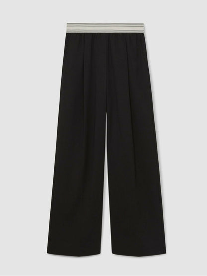Petite Wide-Leg Contrast-Waistband Trousers in Black Women | Reiss