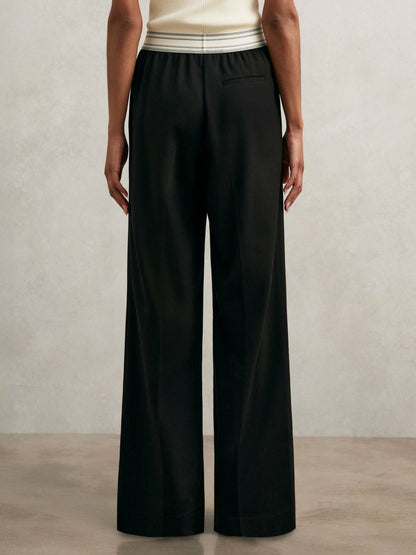 Petite Wide-Leg Contrast-Waistband Trousers in Black Women | Reiss