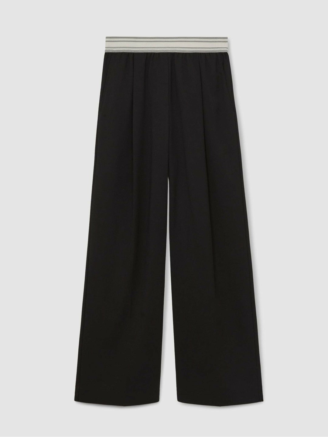 Wide-Leg Contrast-Waistband Trousers in Black Women | Reiss