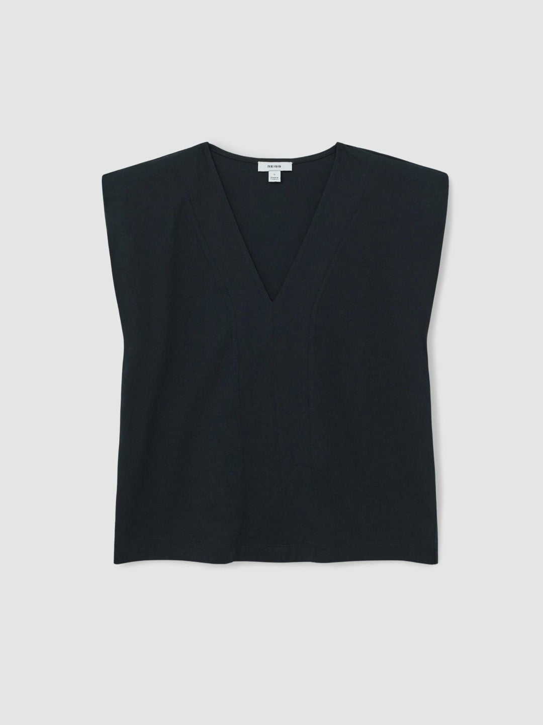 Cotton Shoulder-Pad V-Neck Top in Navy Women | Reiss