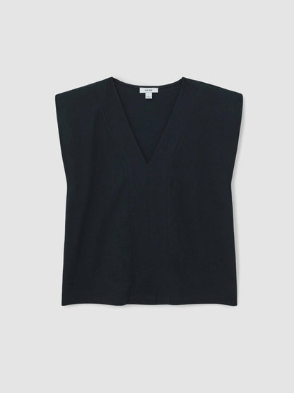 Cotton Shoulder-Pad V-Neck Top in Navy Women | Reiss