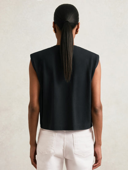 Cotton Shoulder-Pad V-Neck Top in Navy Women | Reiss