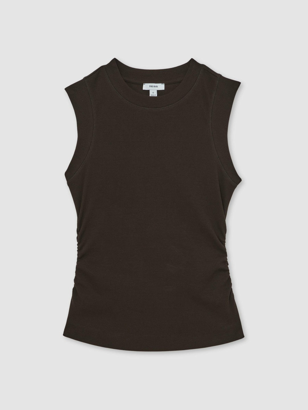 Ribbed Ruched Waist Vest in Chocolate Women | Reiss