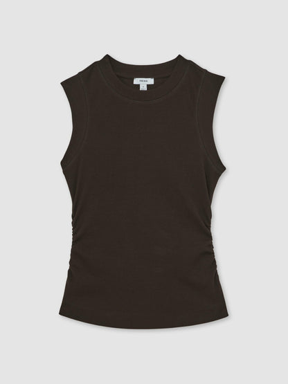 Ribbed Ruched Waist Vest in Chocolate Women | Reiss