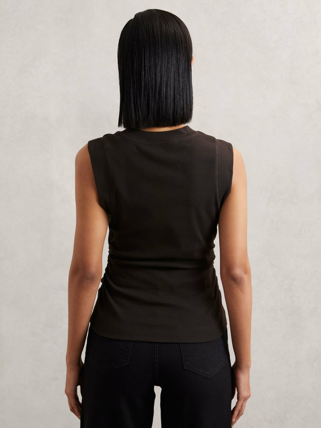 Ribbed Ruched Waist Vest in Chocolate Women | Reiss