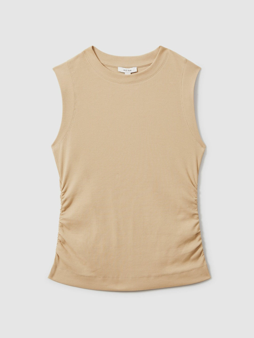 Fine-Rib Ruched Vest Top in Camel Women | Reiss