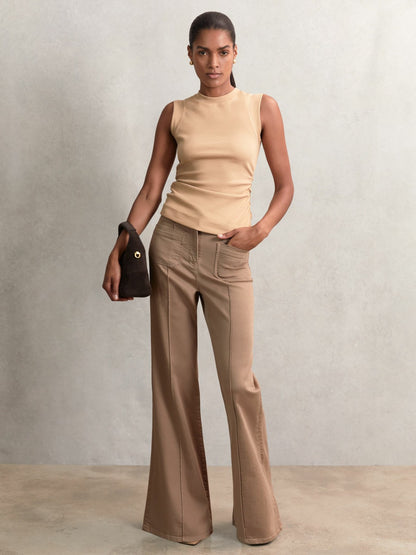 Fine-Rib Ruched Vest Top in Camel Women | Reiss