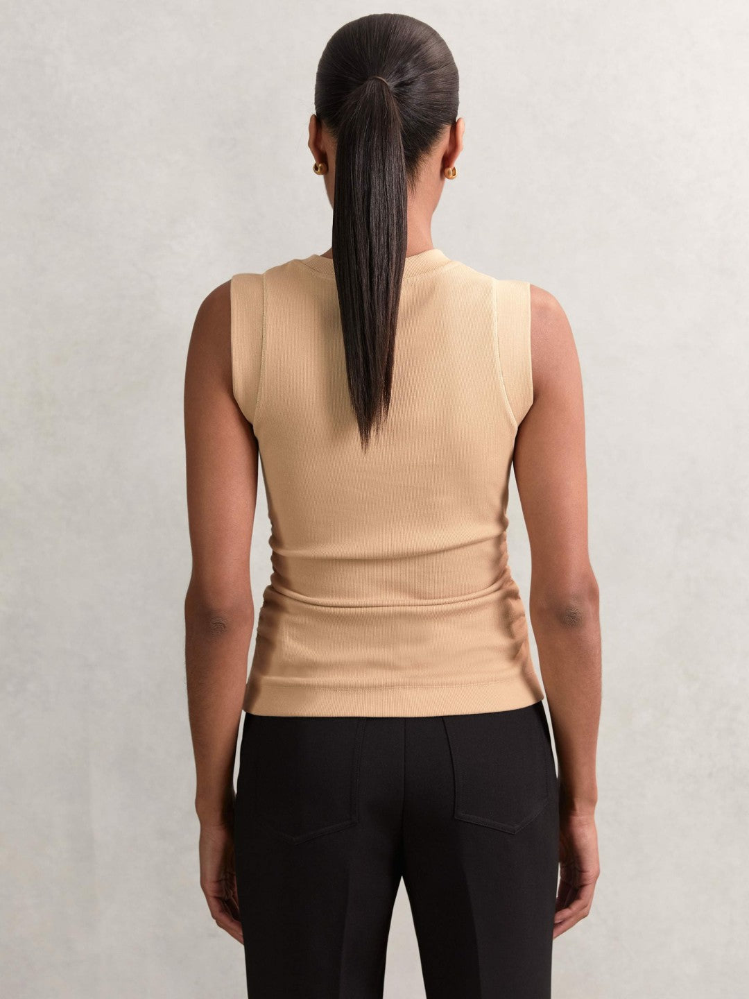 Fine-Rib Ruched Vest Top in Camel Women | Reiss