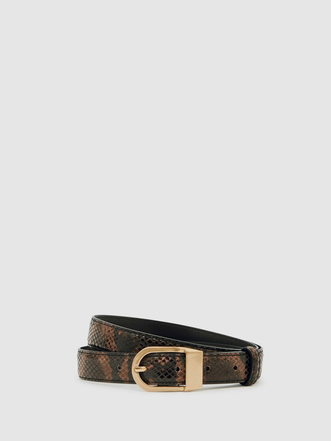 Leather Snake-Effect Belt in Chocolate Women | Reiss