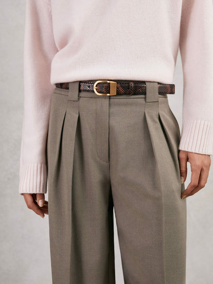 Leather Snake-Effect Belt in Chocolate Women | Reiss
