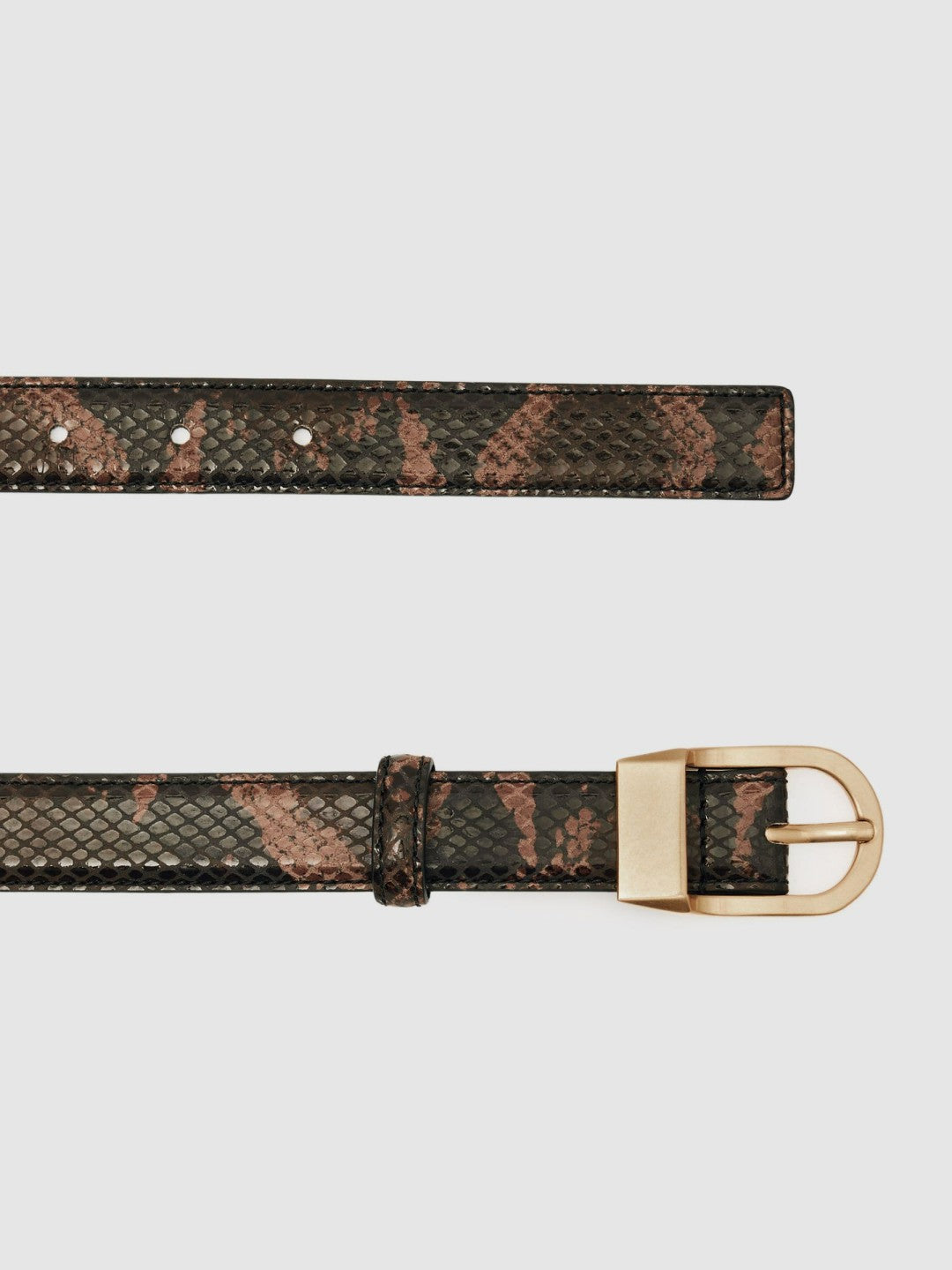 Leather Snake-Effect Belt in Chocolate Women | Reiss
