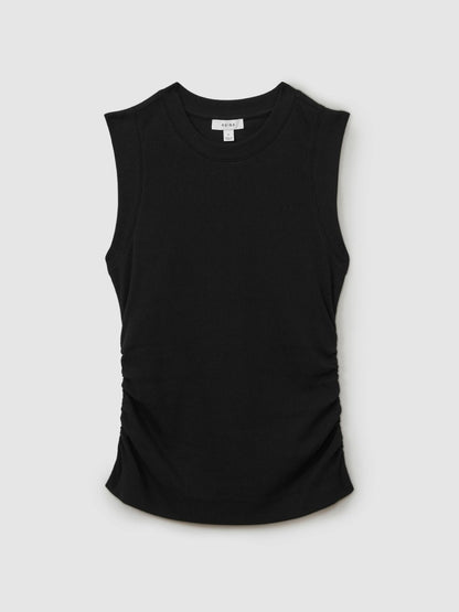 Ribbed Ruched Waist Vest in Black Women | Reiss