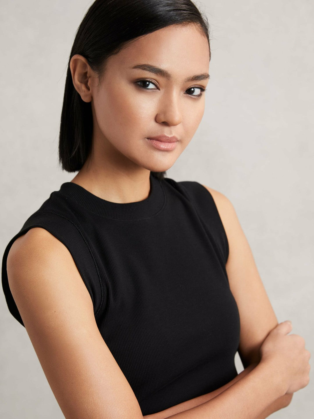 Ribbed Ruched Waist Vest in Black Women | Reiss