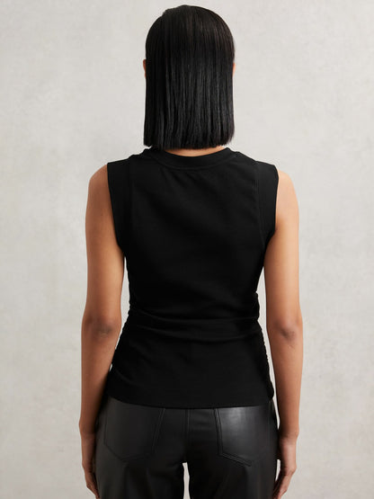 Ribbed Ruched Waist Vest in Black Women | Reiss