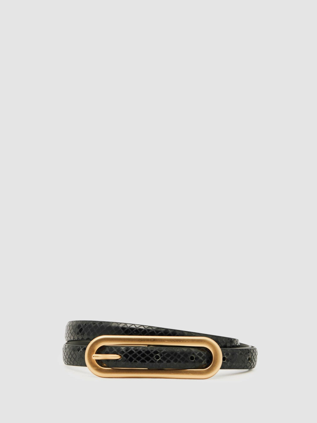 Leather Elongated-Buckle Skinny Belt in Black Women | Reiss