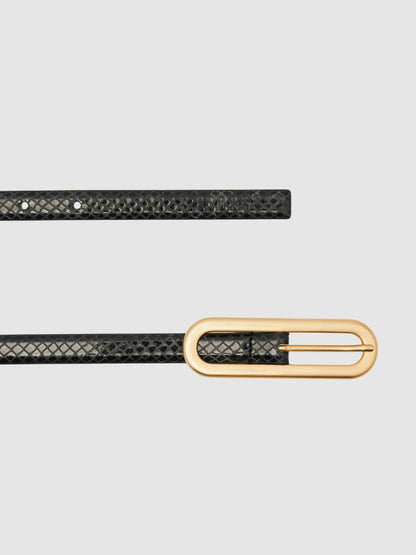Leather Elongated-Buckle Skinny Belt in Black Women | Reiss