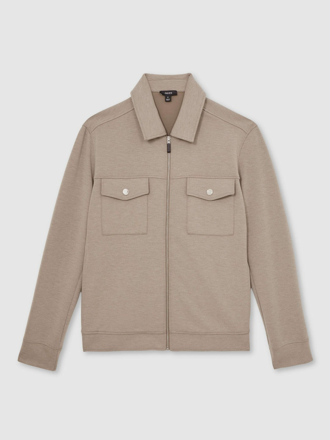 Interlock Jersey Zip-Through Jacket in Taupe Brown Men | Reiss