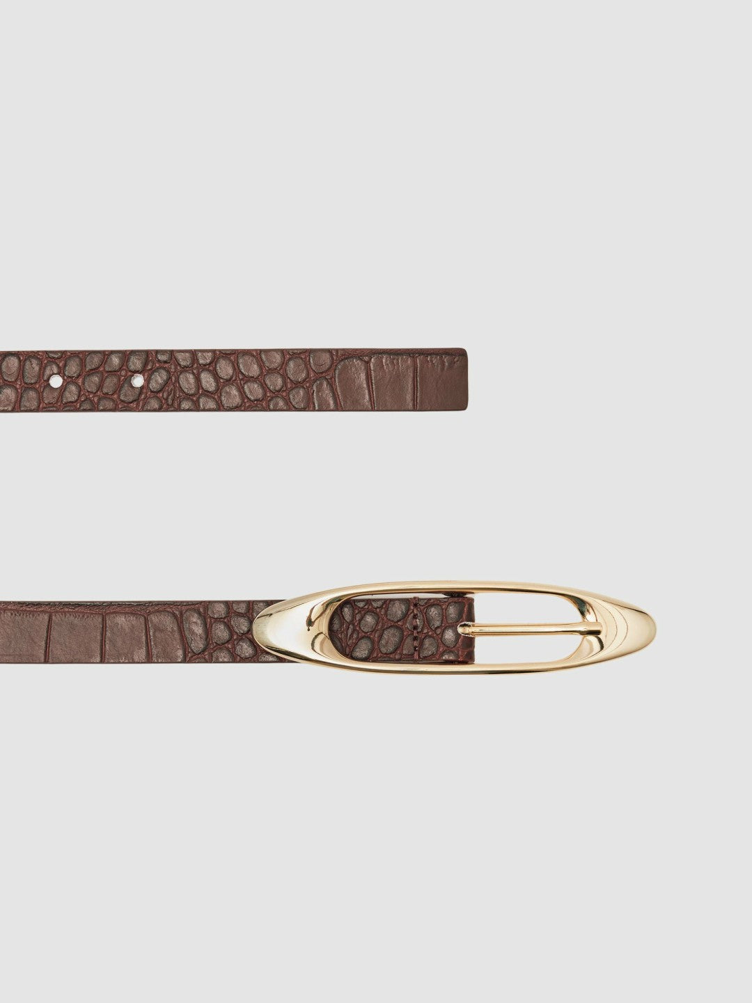 Croc-Effect Leather Oval-Buckle Belt in Burgundy Women | Reiss