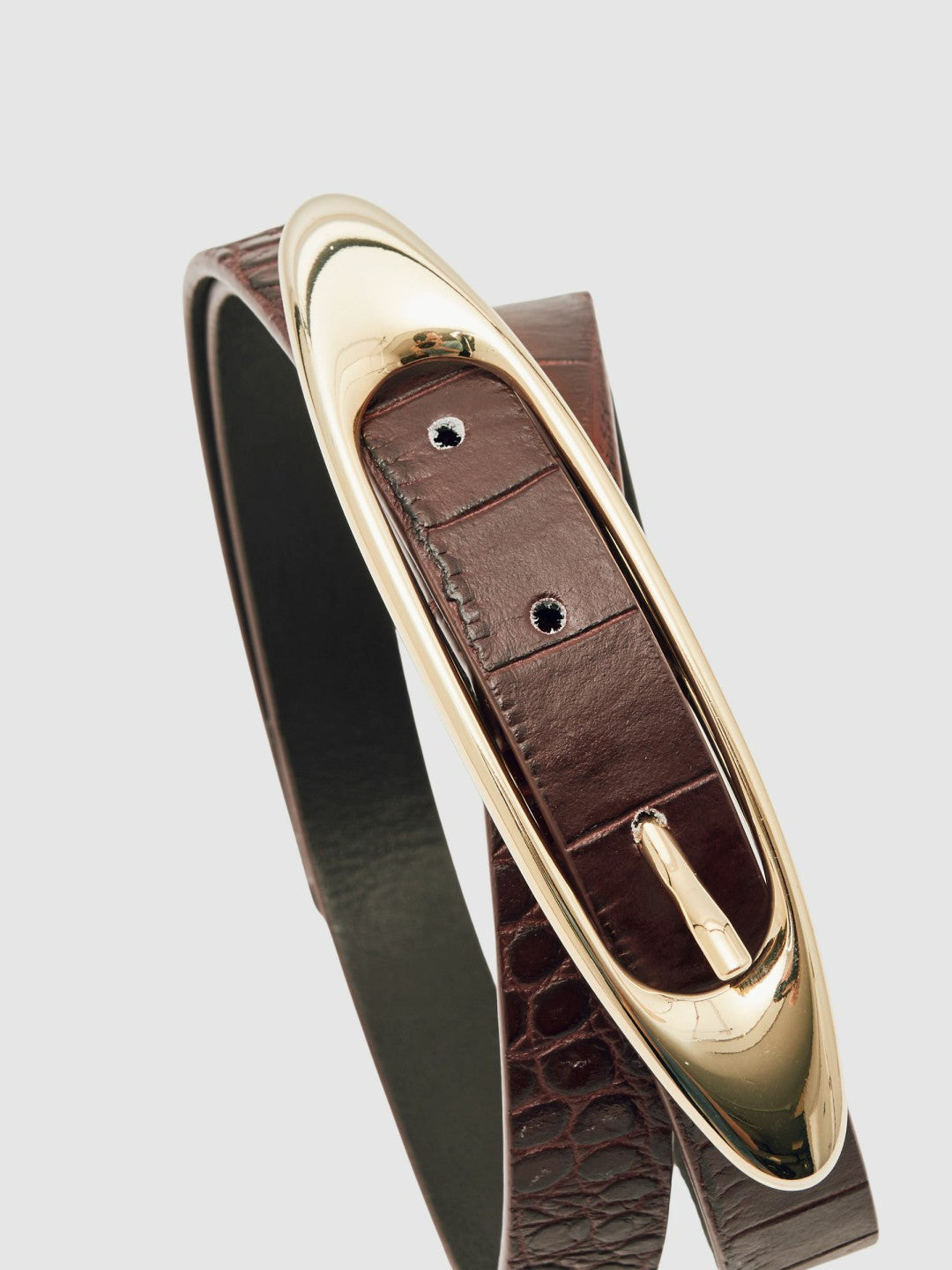 Croc-Effect Leather Oval-Buckle Belt in Burgundy Women | Reiss