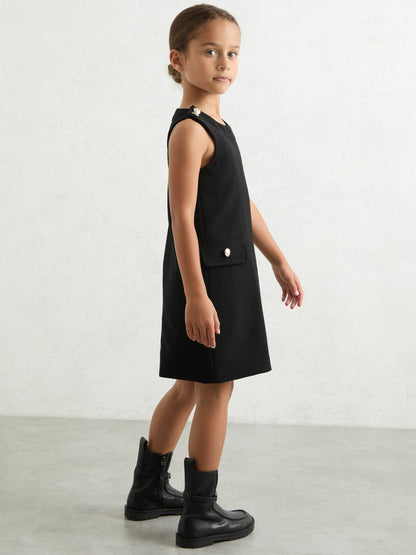 3-9 yrs Button-Detail Sleeveless Shift Dress in Black Children & Baby | Reiss