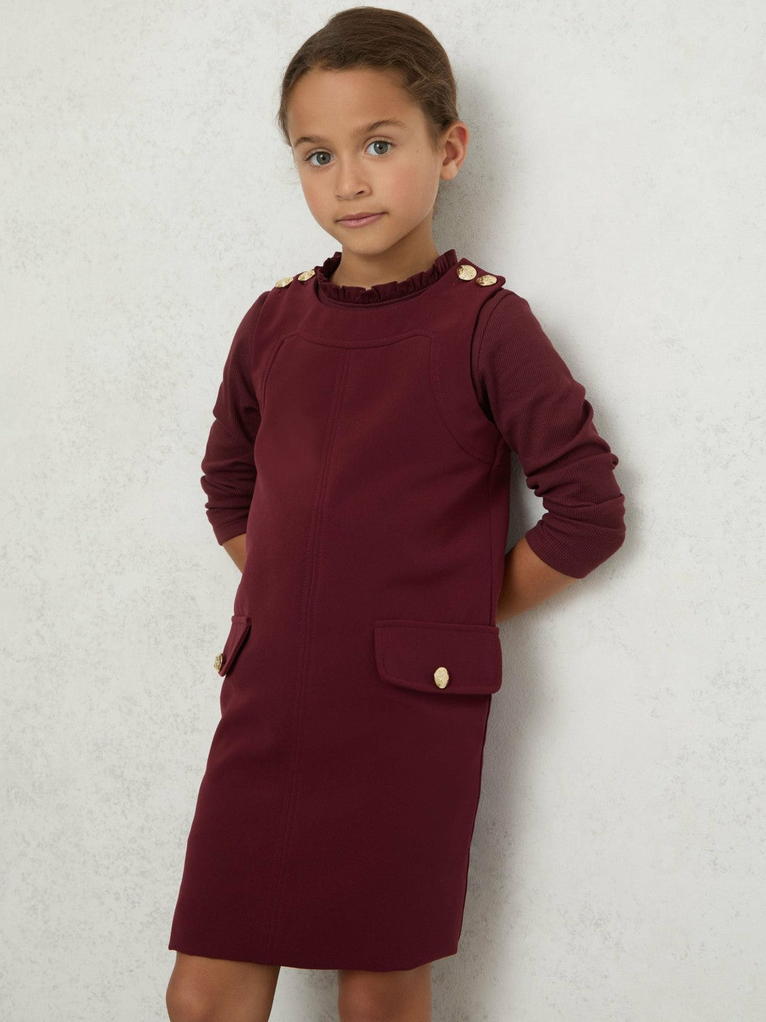 13-14 yrs Button-Detail Sleeveless Shift Dress in Berry Children & Baby | Reiss