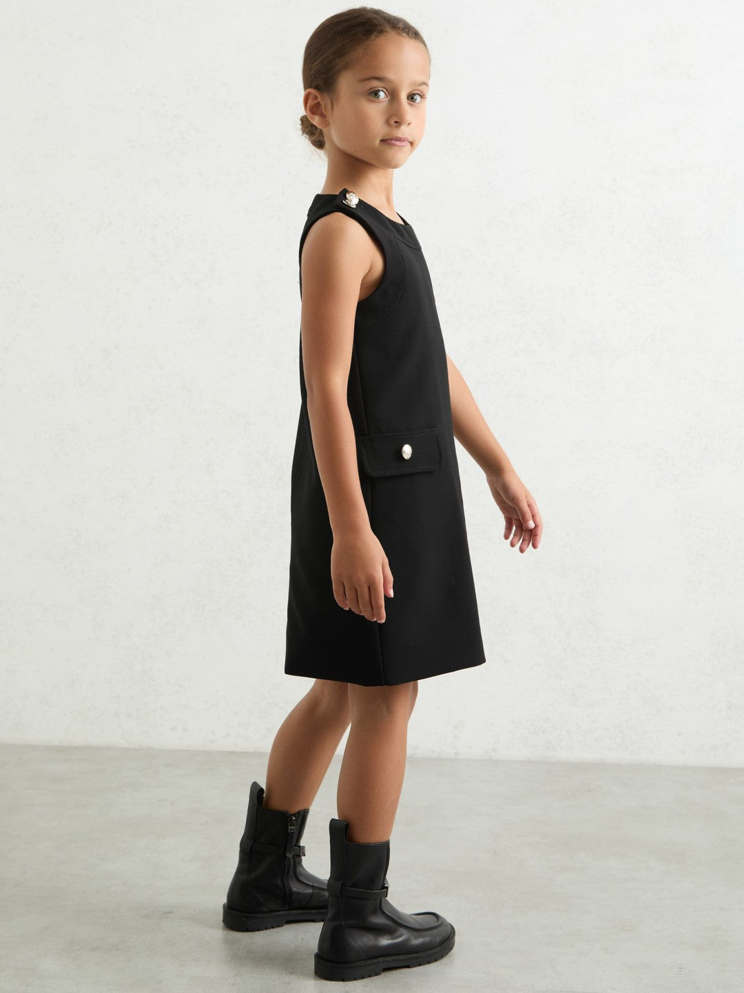 9-13 yrs Button-Detail Sleeveless Shift Dress in Black Children & Baby | Reiss