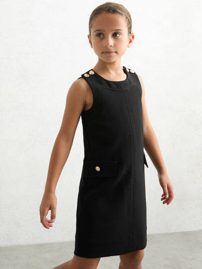 9-13 yrs Button-Detail Sleeveless Shift Dress in Black Children & Baby | Reiss