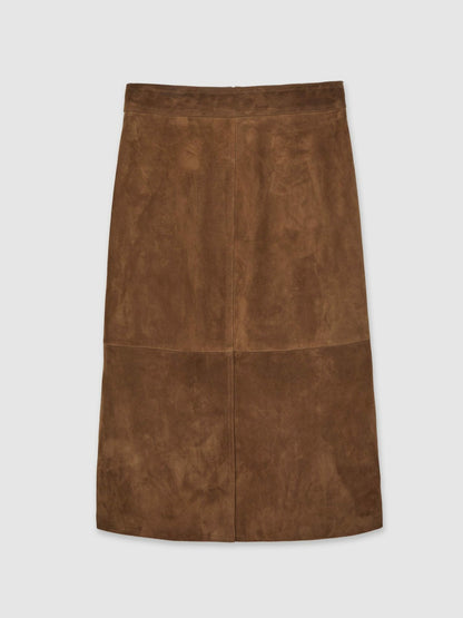 Suede Straight-Fit Midi Skirt in Tan Brown Women | Reiss