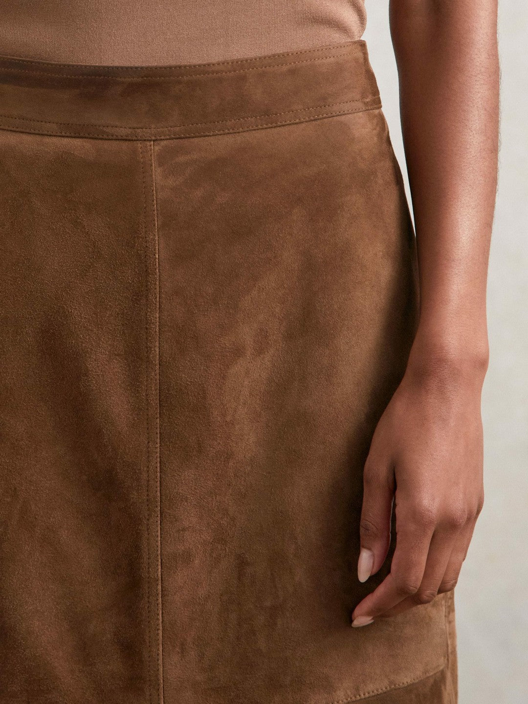 Suede Straight-Fit Midi Skirt in Tan Brown Women | Reiss