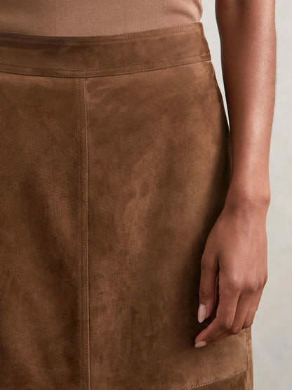 Suede Straight-Fit Midi Skirt in Tan Brown Women | Reiss