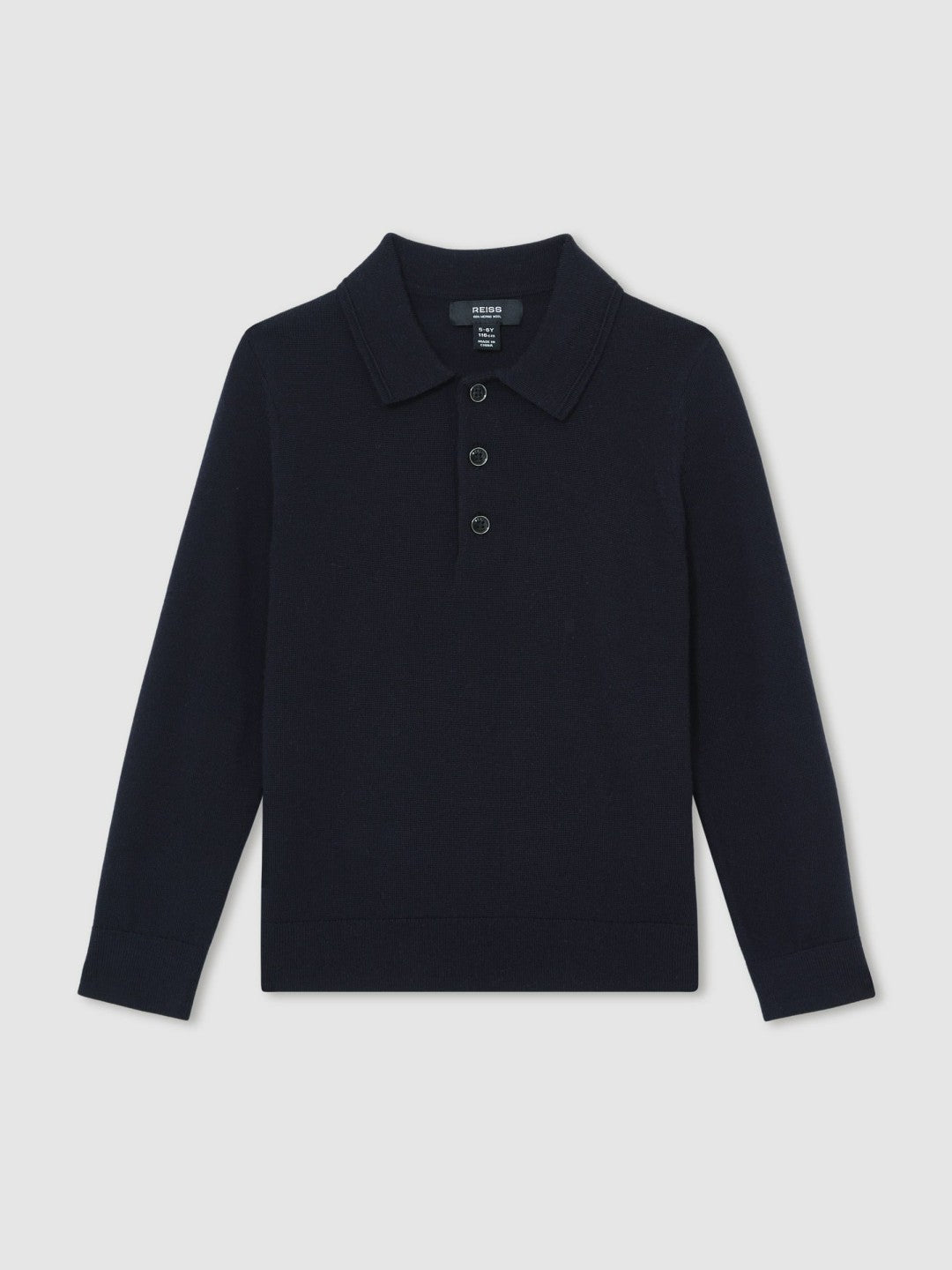 9-13 yrs Merino Wool Long-Sleeve Polo Shirt in Navy Children & Baby | Reiss