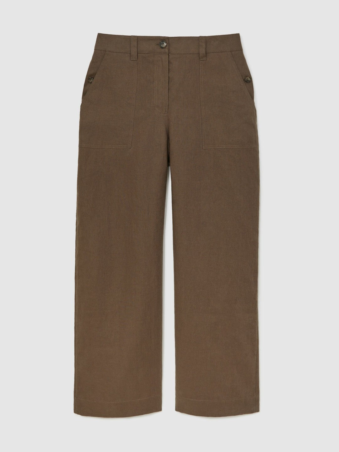 Petite Linen Wide Leg Trousers in Chocolate Brown Women | Reiss