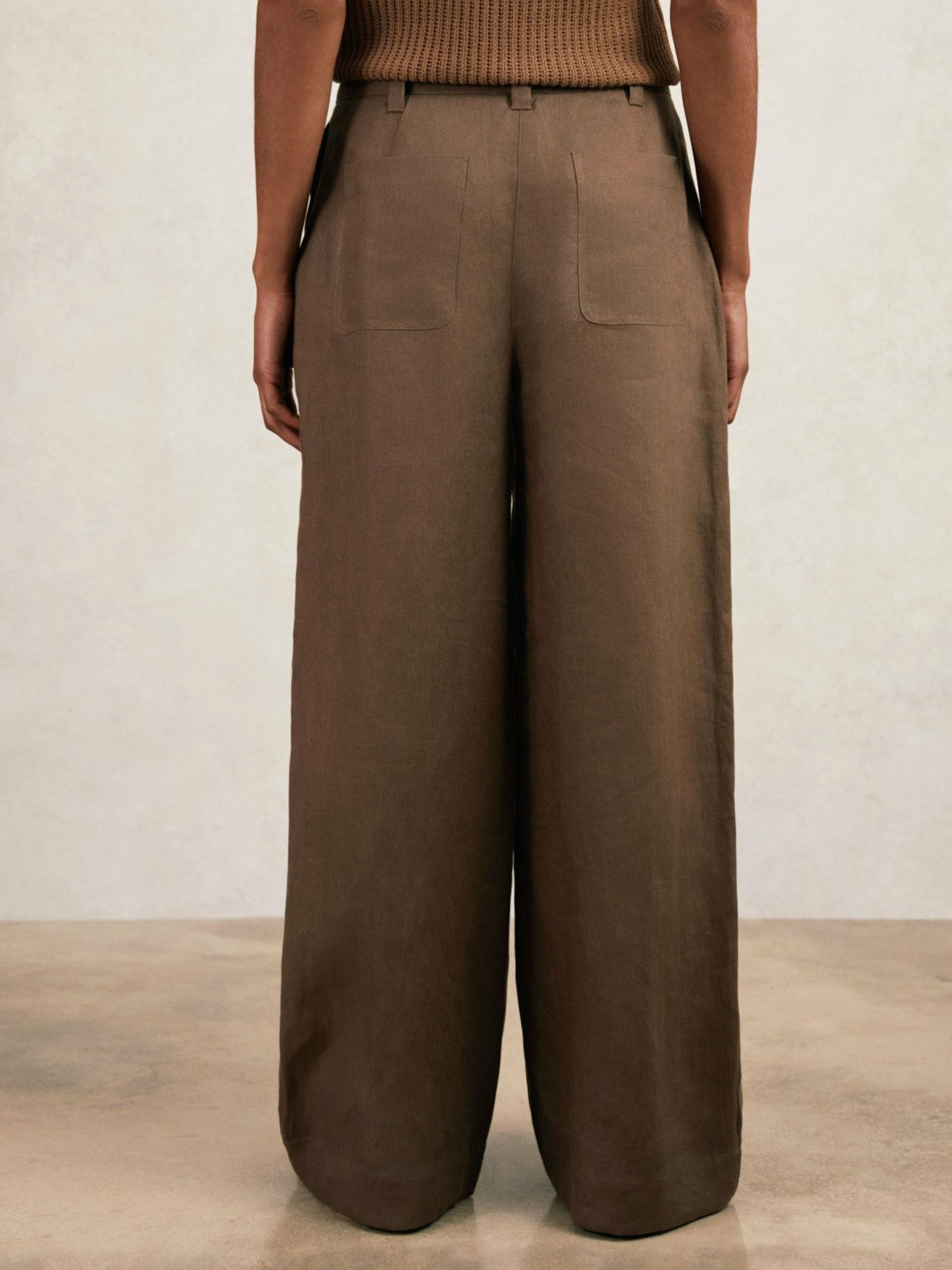 Petite Linen Wide Leg Trousers in Chocolate Brown Women | Reiss