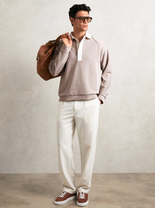 Colour Block Rugby Shirt in Oatmeal/White Men | Reiss