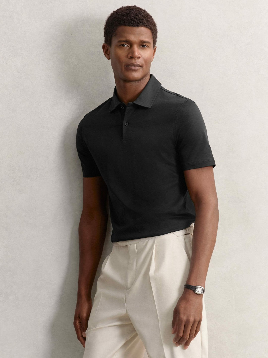 Cotton Short-Sleeve Polo Shirt in Black Men | Reiss