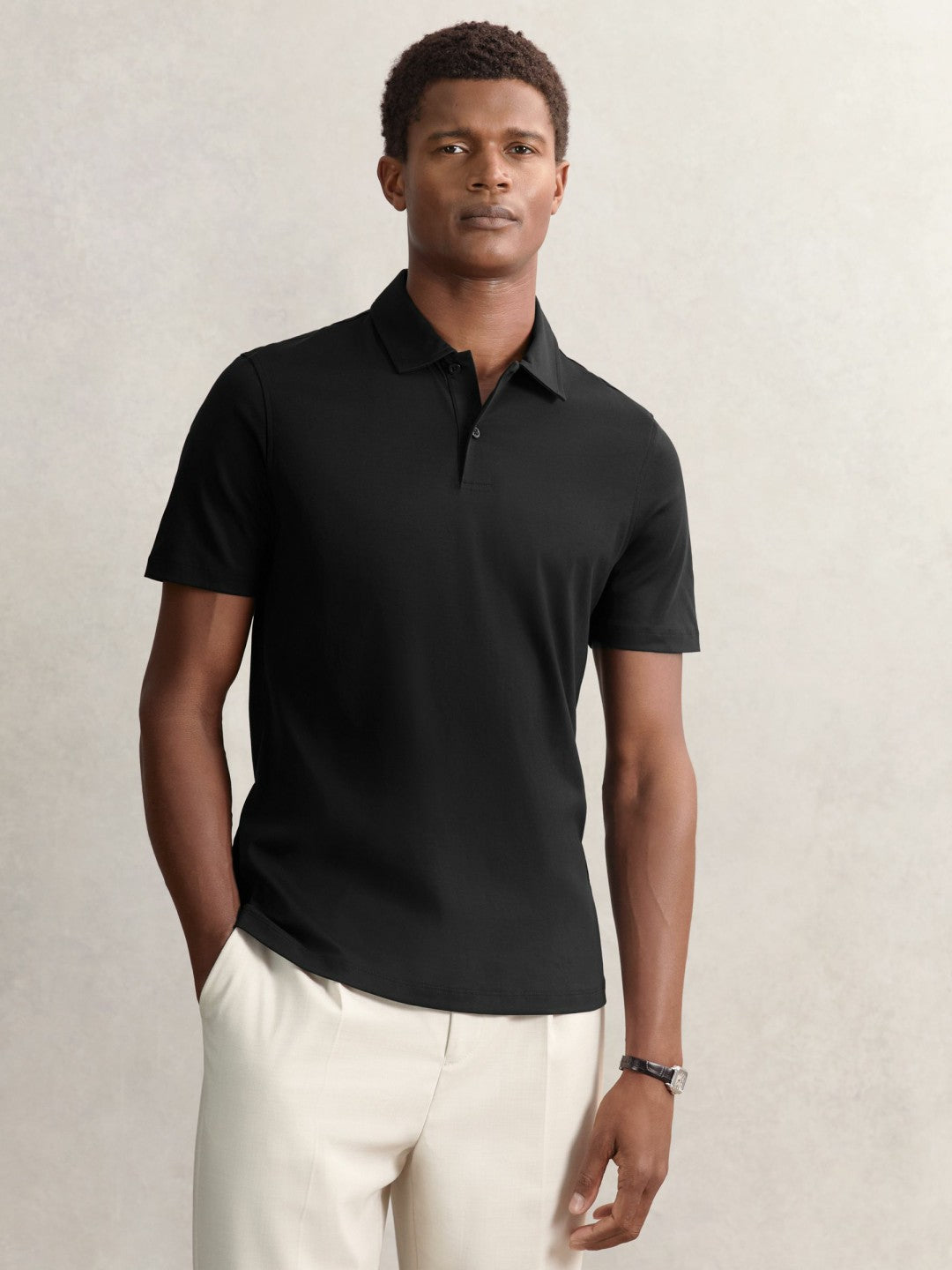 Cotton Short-Sleeve Polo Shirt in Black Men | Reiss