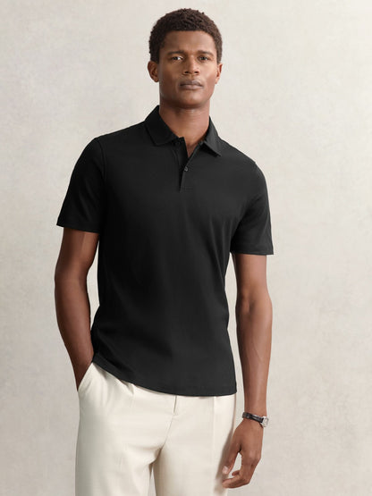 Cotton Short-Sleeve Polo Shirt in Black Men | Reiss