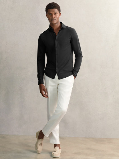 Cotton-Jersey Button-Through Shirt in Black Men | Reiss