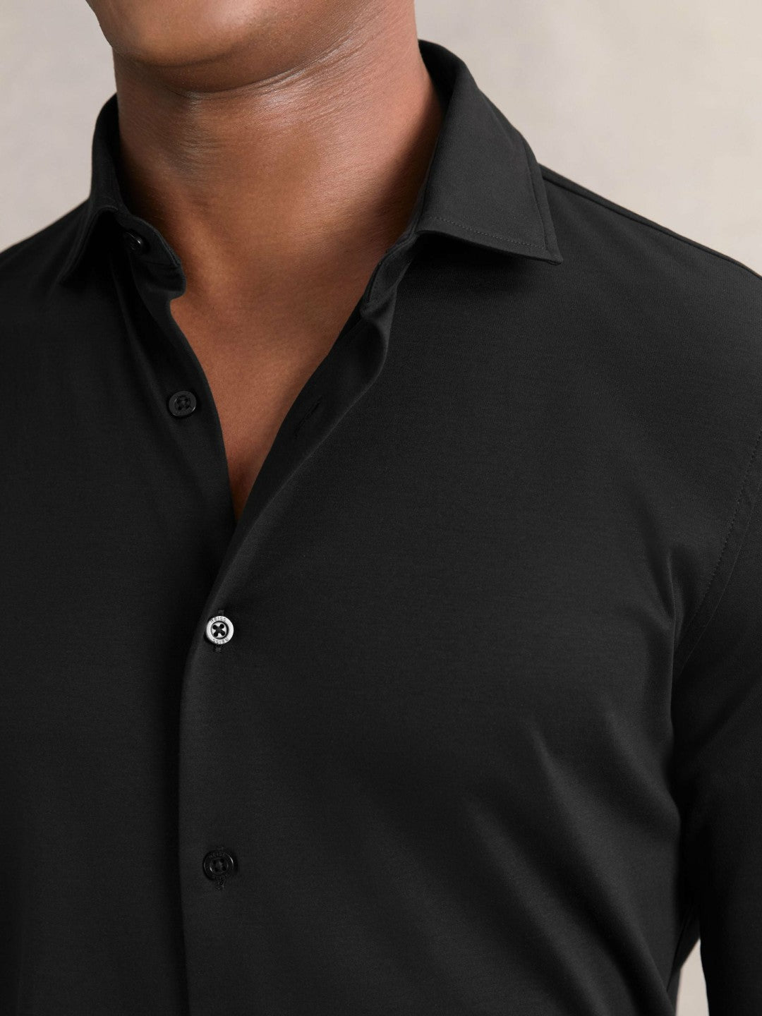 Cotton-Jersey Button-Through Shirt in Black Men | Reiss