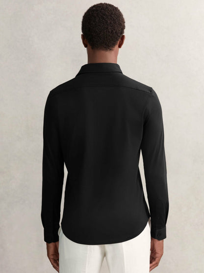 Cotton-Jersey Button-Through Shirt in Black Men | Reiss