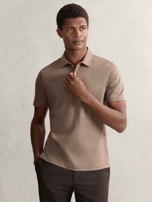 Cotton Short-Sleeve Polo Shirt in Taupe Brown Men | Reiss