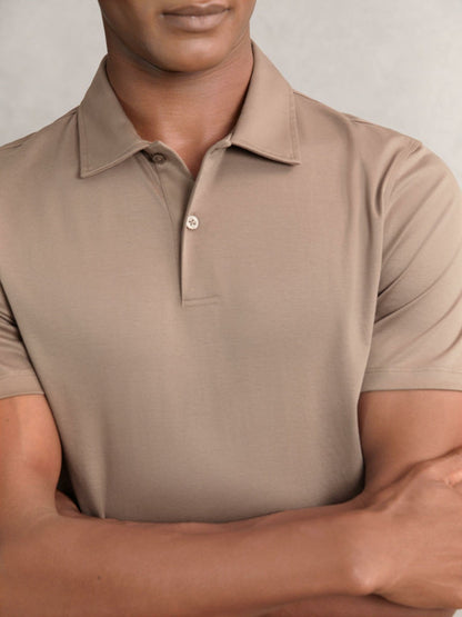 Cotton Short-Sleeve Polo Shirt in Taupe Brown Men | Reiss