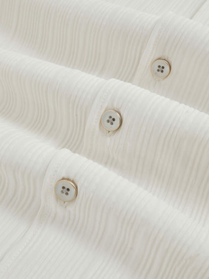 Plissé Cuban-Collar Long-Sleeve Shirt in Off White Men | Reiss